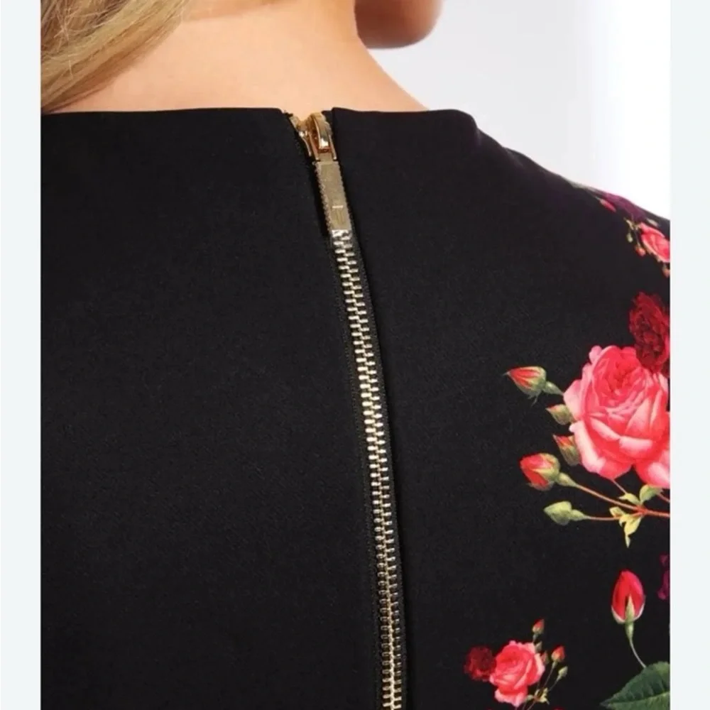 Ted Baker London Mirrie Floral Black Midi Dress sz 1 - Picture 8 of 11